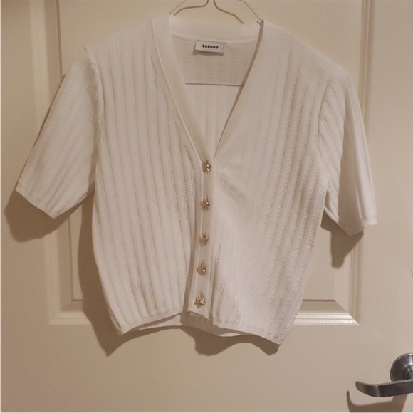 Sandro White Crop Cardigan - Picture 3 of 8